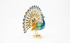 Swarovski Taşlı Mavi Tavuskuşu Figürlü Mücevher-Takı Kutusu