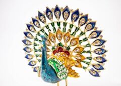 Swarovski Taşlı Mavi Tavuskuşu Figürlü Mücevher-Takı Kutusu