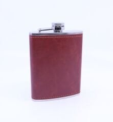 Kahverengi Deri Kaplama Cep Matarası/Flask 8 OZ