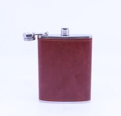 Kahverengi Deri Kaplama Cep Matarası/Flask 8 OZ