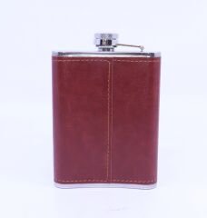 Kahverengi Deri Kaplama Cep Matarası/Flask 8 OZ