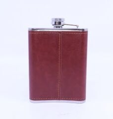 Kahverengi Deri Kaplama Cep Matarası/Flask 8 OZ