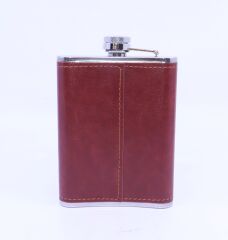 Kahverengi Deri Kaplama Cep Matarası/Flask 8 OZ
