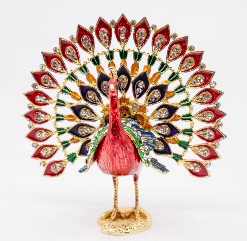 Swarovski Taşlı Kırmızı Tavuskuşu Figürlü Mücevher-Takı Kutusu