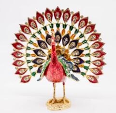 Swarovski Taşlı Kırmızı Tavuskuşu Figürlü Mücevher-Takı Kutusu