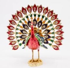 Swarovski Taşlı Kırmızı Tavuskuşu Figürlü Mücevher-Takı Kutusu