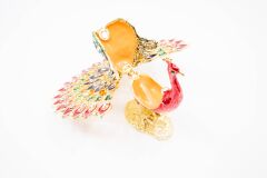 Swarovski Taşlı Kırmızı Tavuskuşu Figürlü Mücevher-Takı Kutusu