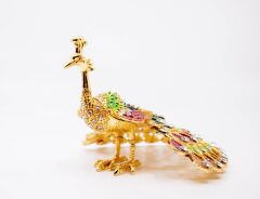 Swarovski Taşlı Golden Tavuskuşu Figürlü Mücevher-Takı Kutusu