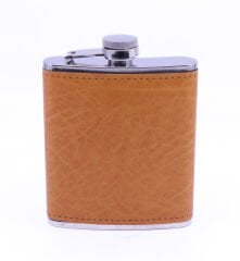 Turuncu Deri Kaplama Paslanmaz Çelik Cep Matarası - Hip Flask 7 OZ