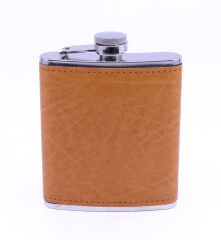 Turuncu Deri Kaplama Paslanmaz Çelik Cep Matarası - Hip Flask 7 OZ