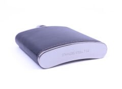 Siyah Deri Kaplama Paslanmaz Çelik Cep Matarası - Hip Flask 7 OZ