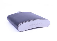 Siyah Deri Kaplama Paslanmaz Çelik Cep Matarası - Hip Flask 7 OZ