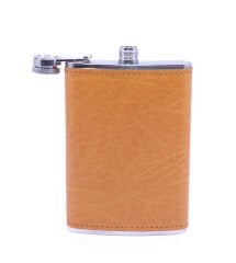 Turuncu Deri Kaplama Paslanmaz Çelik Cep Matarası - Hip Flask 9 OZ