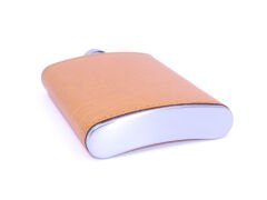 Turuncu Deri Kaplama Paslanmaz Çelik Cep Matarası - Hip Flask 9 OZ