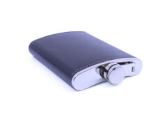 Siyah Deri Kaplama Paslanmaz Çelik Cep Matarası - Hip Flask 9 OZ