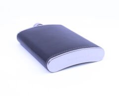 Siyah Deri Kaplama Paslanmaz Çelik Cep Matarası - Hip Flask 9 OZ