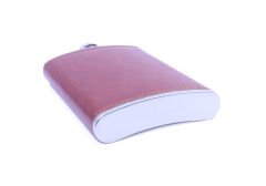 Kahverengi Deri Kaplama Paslanmaz Çelik Cep Matarası - Hip Flask 9 OZ
