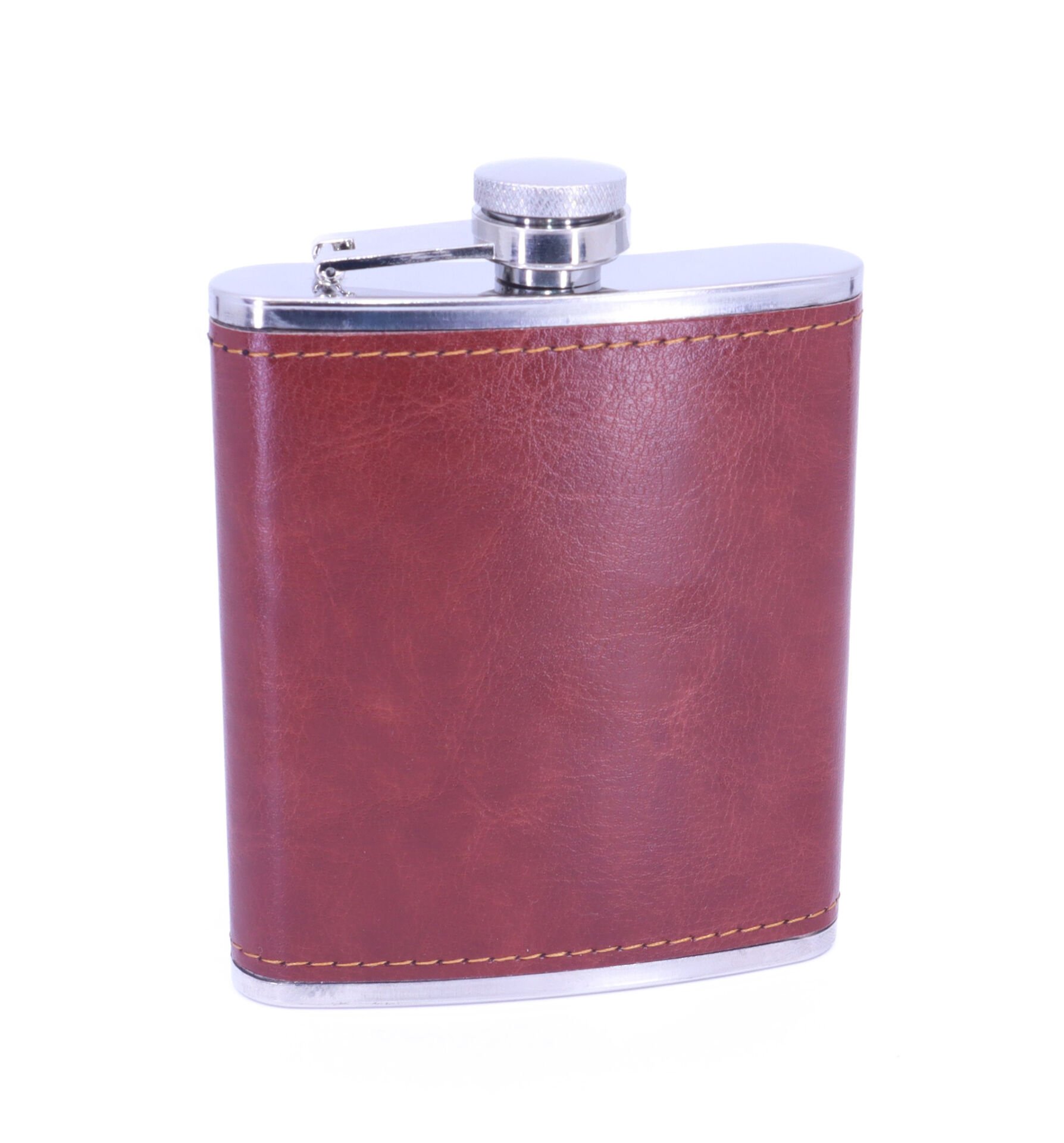 Kahverengi Deri Kaplama Paslanmaz Çelik Cep Matarası - Hip Flask 7 OZ