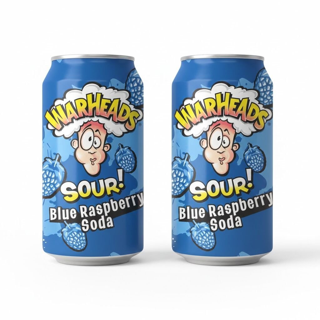 Warheads Sour Blue Raspberry Soda - Ekşi Yaban Mersini ve Ahududu Aromalı Gazlı İçecek 330ml (2 ADET)