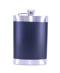 Siyah Deri Kaplama Paslanmaz Çelik Cep Matarası - Hip Flask 9 OZ