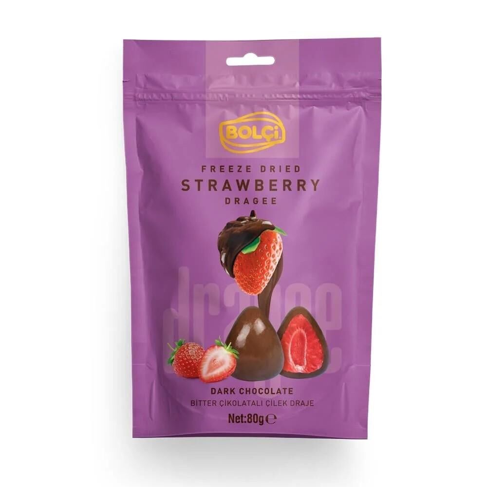Bolçi Bitter Çikolatalı Çilek Draje 80g