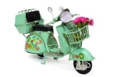 Vintage Dekoratif Sepetli Metal Scooter - Yeşil