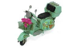 Vintage Dekoratif Sepetli Metal Scooter - Yeşil