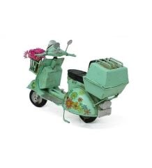 Vintage Dekoratif Sepetli Metal Scooter - Yeşil