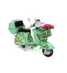 Vintage Dekoratif Sepetli Metal Scooter - Yeşil