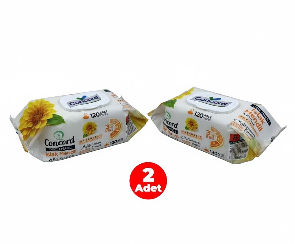 Concord Islak Mendil 120 Adet - Alkol içermez - pH Dengeli - Akdeniz Esintisi (İKİLİ SET)