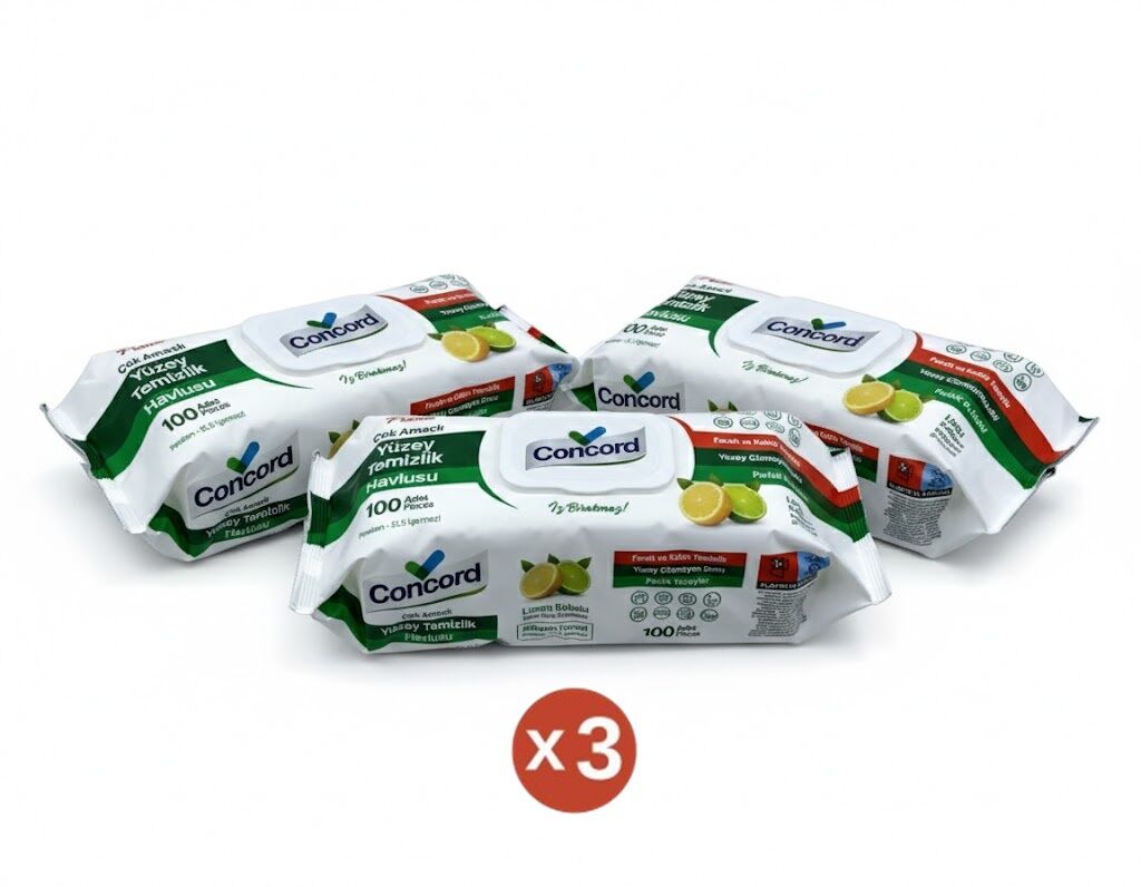 Concord Çok Amaçlı Yüzey Temizlik Havlusu - Limon Kokulu (100 Yaprak) - ÜÇLÜ SET