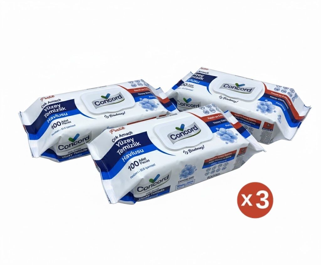 Concord Çok Amaçlı Yüzey Temizlik Havlusu - Çamaşır Sulu (100 Yaprak) - ÜÇLÜ SET