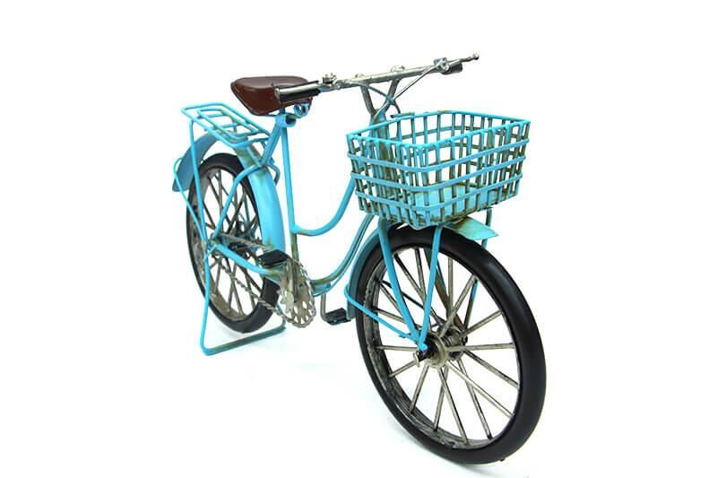 Vintage Dekoratif Metal Bisiklet Sepetli - Mavi