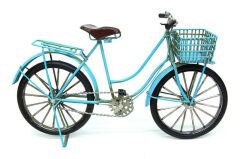 Vintage Dekoratif Metal Bisiklet Sepetli - Mavi