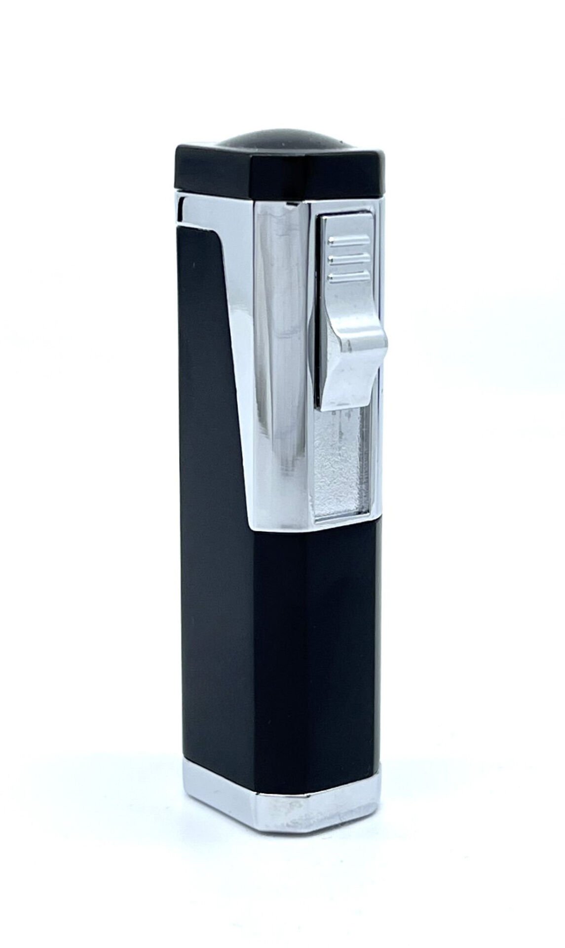 Profesyonel Puro Çakmağı Rüzgara Dayanıklı 3 Jet Alev ve Delici Bir Arada - Mat Siyah & Gümüş Renk