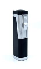 Profesyonel Puro Çakmağı Rüzgara Dayanıklı 3 Jet Alev ve Delici Bir Arada - Mat Siyah & Gümüş Renk