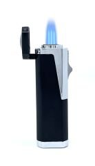 Profesyonel Puro Çakmağı Rüzgara Dayanıklı 3 Jet Alev ve Delici Bir Arada - Mat Siyah & Gümüş Renk