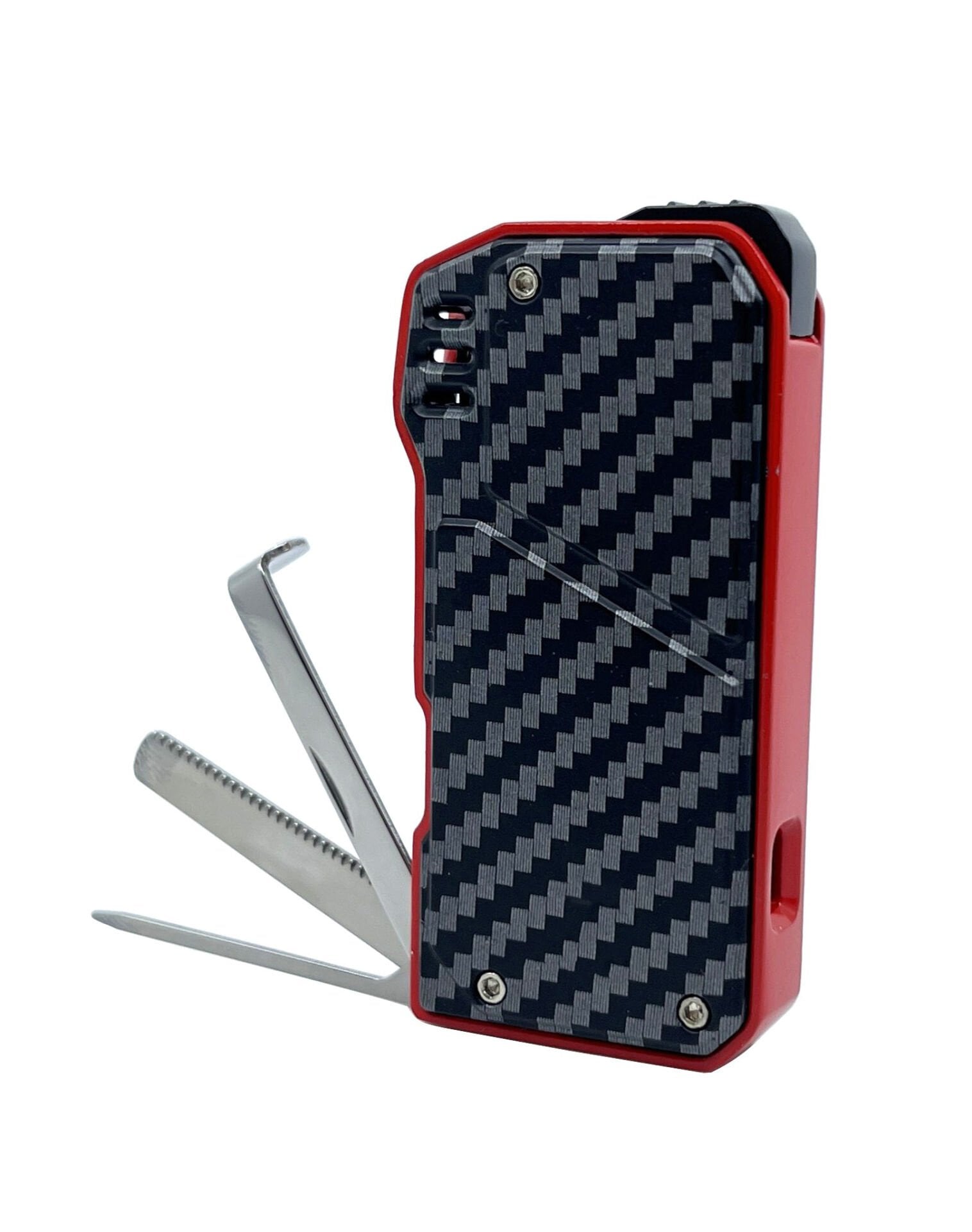 Karbon Fiber Desenli Pipo Çakmağı - Dahili Pipo Kaşığı Kırmızı-Siyah