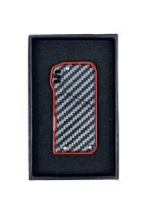 Karbon Fiber Desenli Pipo Çakmağı - Dahili Pipo Kaşığı Kırmızı-Siyah