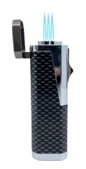 Profesyonel Puro Çakmağı Rüzgara Dayanıklı 3 Jet Alev ve Delici Bir Arada - Karbon Fiber Dizayn