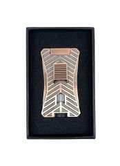 Metalik Bronz Çift Pürmüz Alevli Puro Çakmağı – Entegre Delicili (Punch)