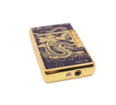 Dupont Tarzı Mum Alev Çakmak Ejder Gravür Desen - Siyah/Altın Rengi