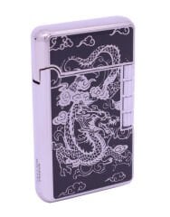 Dupont Tarzı Mum Alev Çakmak Ejder Gravür Desen - Siyah/Füme