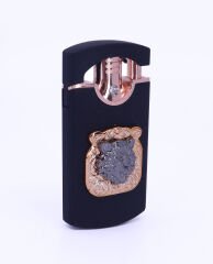 Kaplan Kabartma Amblem Tek Torch Puro Çakmağı - Siyah