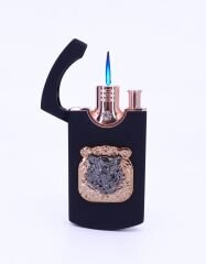 Kaplan Kabartma Amblem Tek Torch Puro Çakmağı - Siyah