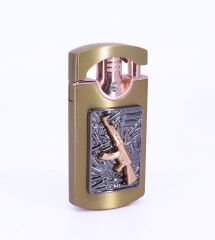 Kalaşnikof AK-47 Kabartma Amblem Tek Torch Puro Çakmağı - Pirinç Renk