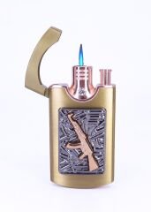 Kalaşnikof AK-47 Kabartma Amblem Tek Torch Puro Çakmağı - Pirinç Renk