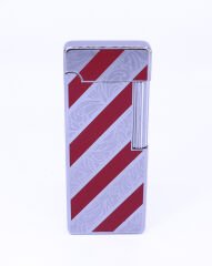 Parlak Krom - Kırmızı Şerit  Gravür İşlemeli Çakmak