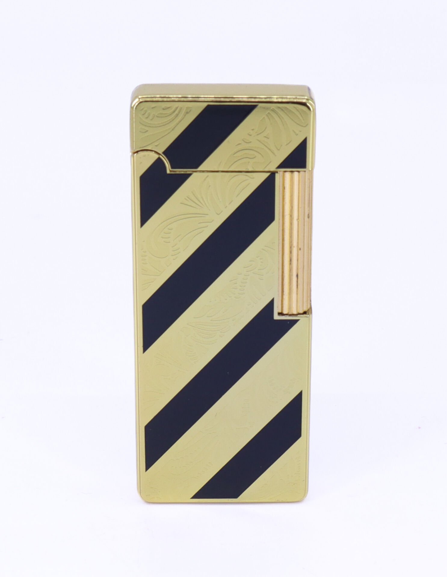 Parlak Sarı - Siyah Şerit  Gravür İşlemeli Çakmak