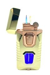 Metal Çift Yanmalı Işıklı Çakmak - Altın Rengi